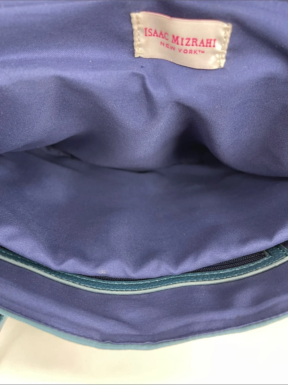 Isaac Mizrahi Purple Interior Backpack /BAG with Teal OUTSIDE Trim